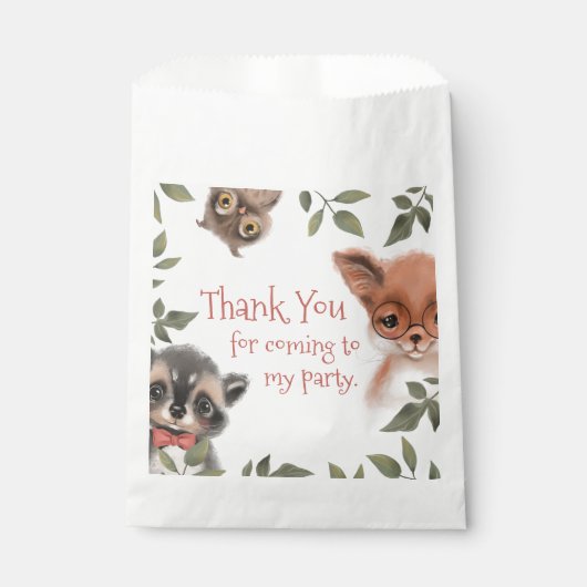 Woodland Animals Birthday Party Hartelijk dank Bedankzakje (Voorkant)