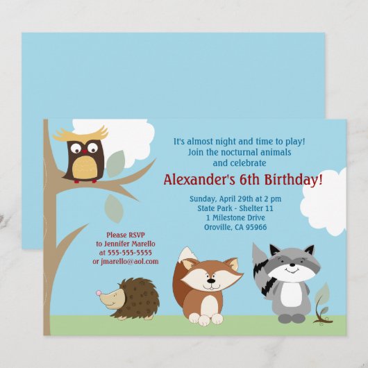 Woodland Animals Birthday Party Invitation Kaart (Voorkant / Achterkant)