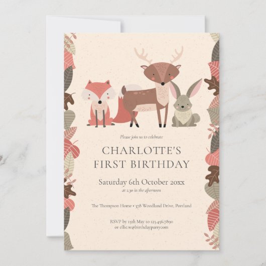 Woodland Animals Birthday Party Kaart (Voorkant)