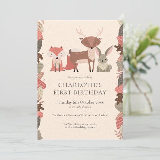 Woodland Animals Birthday Party Kaart (Staand voorkant)