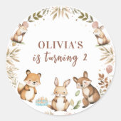 Woodland Animals Birthday Party Ronde Sticker (Voorkant)