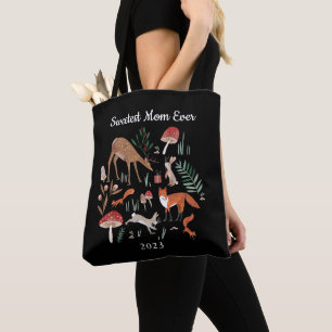 Woodland Animals Black Christmas Tote Bag