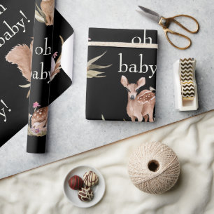 Woodland Animals Black Oh Baby Wrapping Paper Cadeaupapier