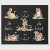 Woodland Animals Black Oh Baby Wrapping Paper Cadeaupapier (Vlak)