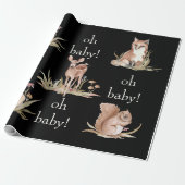 Woodland Animals Black Oh Baby Wrapping Paper Cadeaupapier (Uitgerold)