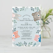 Woodland Animals Blue Boy Drive-by Baby shower Kaart (Staand voorkant)