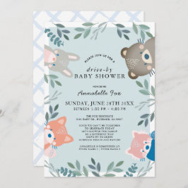 Woodland Animals Blue Boy Drive-by Baby shower Kaart