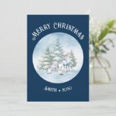 Woodland Animals Blue Christmas Flat Holiday Kaart (Staand voorkant)