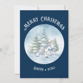 Woodland Animals Blue Christmas Flat Holiday Kaart