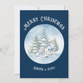 Woodland Animals Blue Christmas Flat Holiday Kaart (Voorkant)