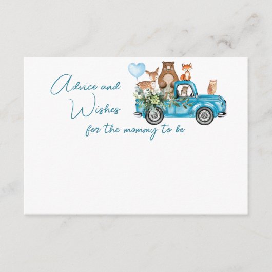 Woodland Animals Blue Truck Baby shower Advieskaart (Voorkant)