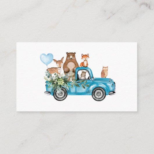 Woodland Animals Blue Truck Baby shower Informatiekaartje (Achterkant)
