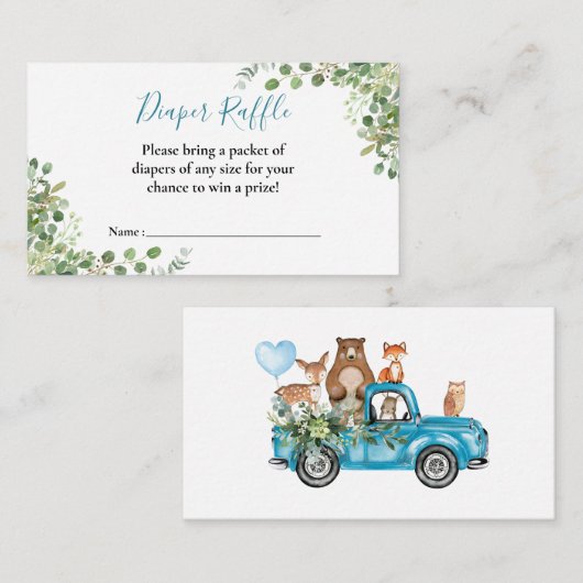 Woodland Animals Blue Truck Baby shower Informatiekaartje (Voorkant / Achterkant)