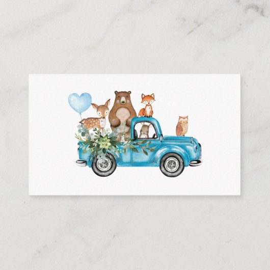 Woodland Animals Blue Truck Baby shower Informatiekaartje (Achterkant)