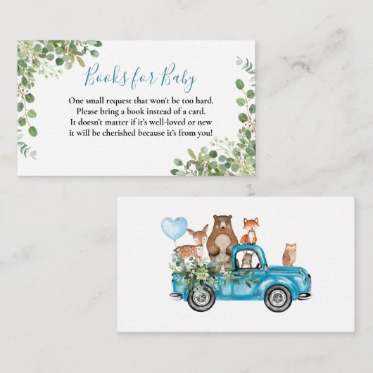 Woodland Animals Blue Truck Baby shower Informatiekaartje (Voorkant / Achterkant)