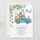 Woodland Animals Blue Truck Baby shower Kaart (Voorkant)