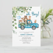 Woodland Animals Blue Truck Baby shower Kaart (Staand voorkant)