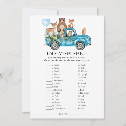 Woodland Animals Blue Truck Match Game Kaart (Voorkant)