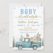 Woodland Animals Blue Truck Winter Baby Shower Kaart (Voorkant)