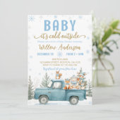 Woodland Animals Blue Truck Winter Baby Shower Kaart (Staand voorkant)