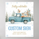 Woodland Animals Blue Winter Birthday Custom Sign Poster (Voorkant)