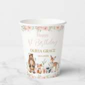 Woodland Animals Blush Bloemen 1e 2e 3e verjaardag Papieren Bekers (Achterkant)