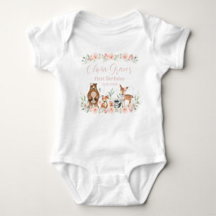 Woodland Animals Blush Bloemen 1e Verjaardag Outfi Romper