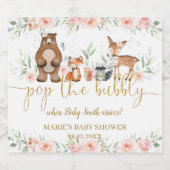 Woodland Animals Blush Bloemen Pop de Bubble Sparkling Wijnetiket (Enkel label)