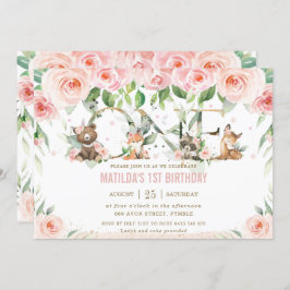 Woodland Animals Blush Floral 1 1e verjaardag Kaart