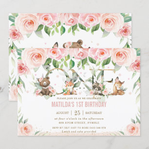 Woodland Animals Blush Floral 1 1e verjaardag Kaart