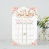 Woodland Animals Blush Floral Baby shower Bingo (Staand voorkant)