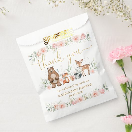 Woodland Animals Blush Floral Baby shower Birthday Bedankzakje (Gezegeld)