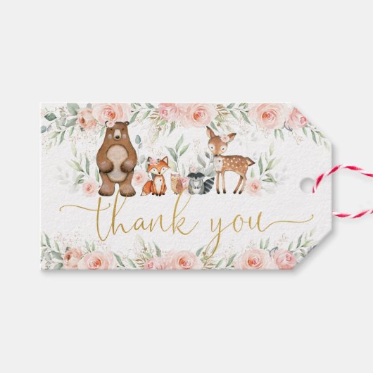 Woodland Animals Blush Floral Baby shower Birthday Cadeaulabel (Voorkant (Horizontaal))