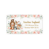 Woodland Animals Blush Floral Baby shower Birthday Etiket (Voorkant)