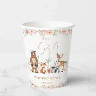 Woodland Animals Blush Floral Baby shower Birthday Papieren Bekers