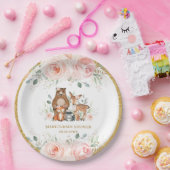 Woodland Animals Blush Floral Baby shower Birthday Papieren Bordje (Feest)