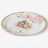Woodland Animals Blush Floral Baby shower Birthday Papieren Bordje (Gekanteld)