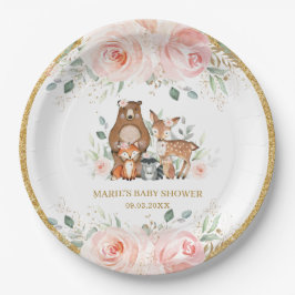 Woodland Animals Blush Floral Baby shower Birthday Papieren Bordje