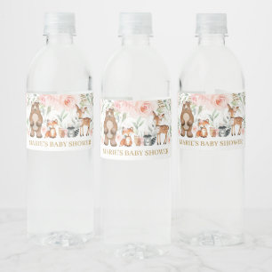 Woodland Animals Blush Floral Baby shower Birthday Waterfles Etiket