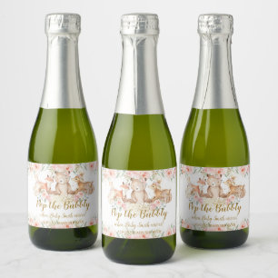Woodland Animals Blush Floral Baby shower Pop Sparkling Wijnetiket