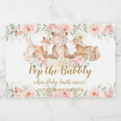 Woodland Animals Blush Floral Baby shower Pop Sparkling Wijnetiket (Enkel label)