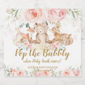 Woodland Animals Blush Floral Baby shower Pop Sparkling Wijnetiket (Enkel label)
