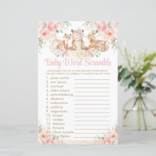 Woodland Animals Blush Floral Baby Word Scramble (Staand voorkant)