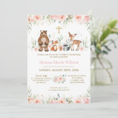 Woodland Animals Blush Floral Baptism Christening Kaart (Staand voorkant)