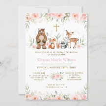 Woodland Animals Blush Floral Baptism Christening