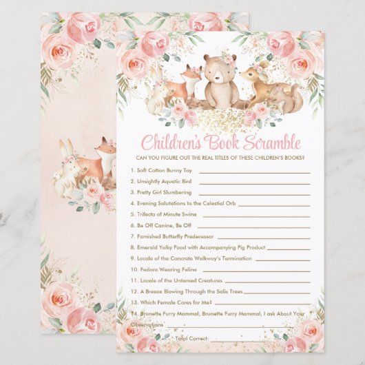 Woodland Animals Blush Floral Children's Book Game (Voorkant / Achterkant)