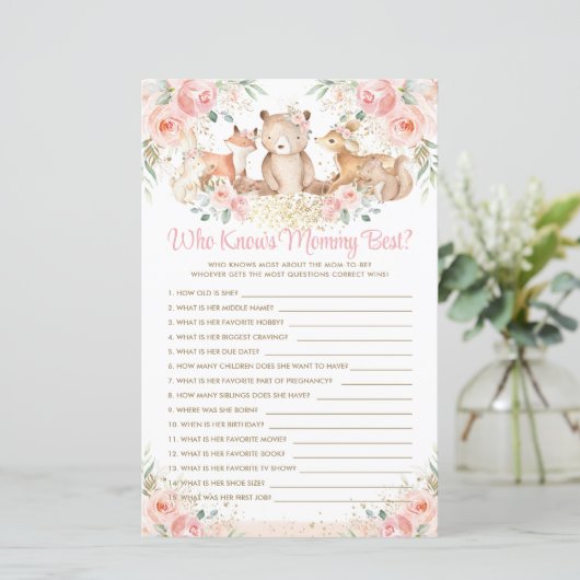 Woodland Animals Blush Floral die mama het beste k (Staand voorkant)