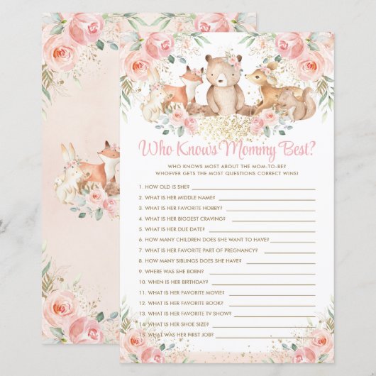 Woodland Animals Blush Floral die mama het beste k (Voorkant / Achterkant)