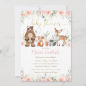Woodland Animals Blush Floral Girl Baby shower Kaart (Voorkant)