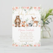 Woodland Animals Blush Floral Girl Baby shower Kaart (Staand voorkant)